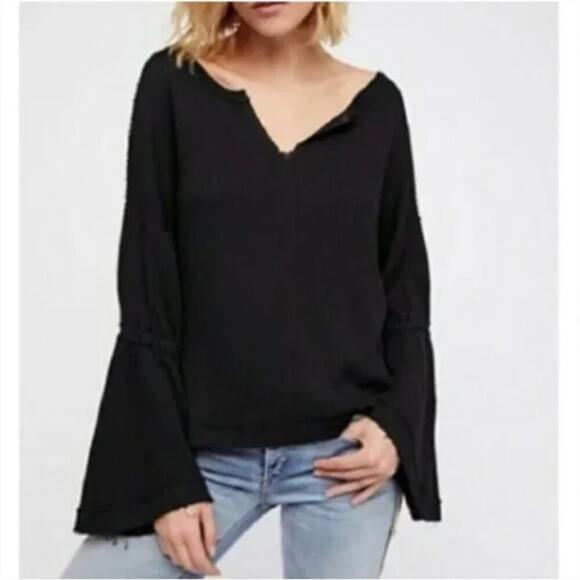 Free People Dahlia Bell Sleeve Thermal in Black - Picture 1 of 6